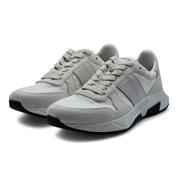Tom Ford Jagga Leather-Trimmed Suede and Mesh Sneakers in White size 9 US / 8 UK